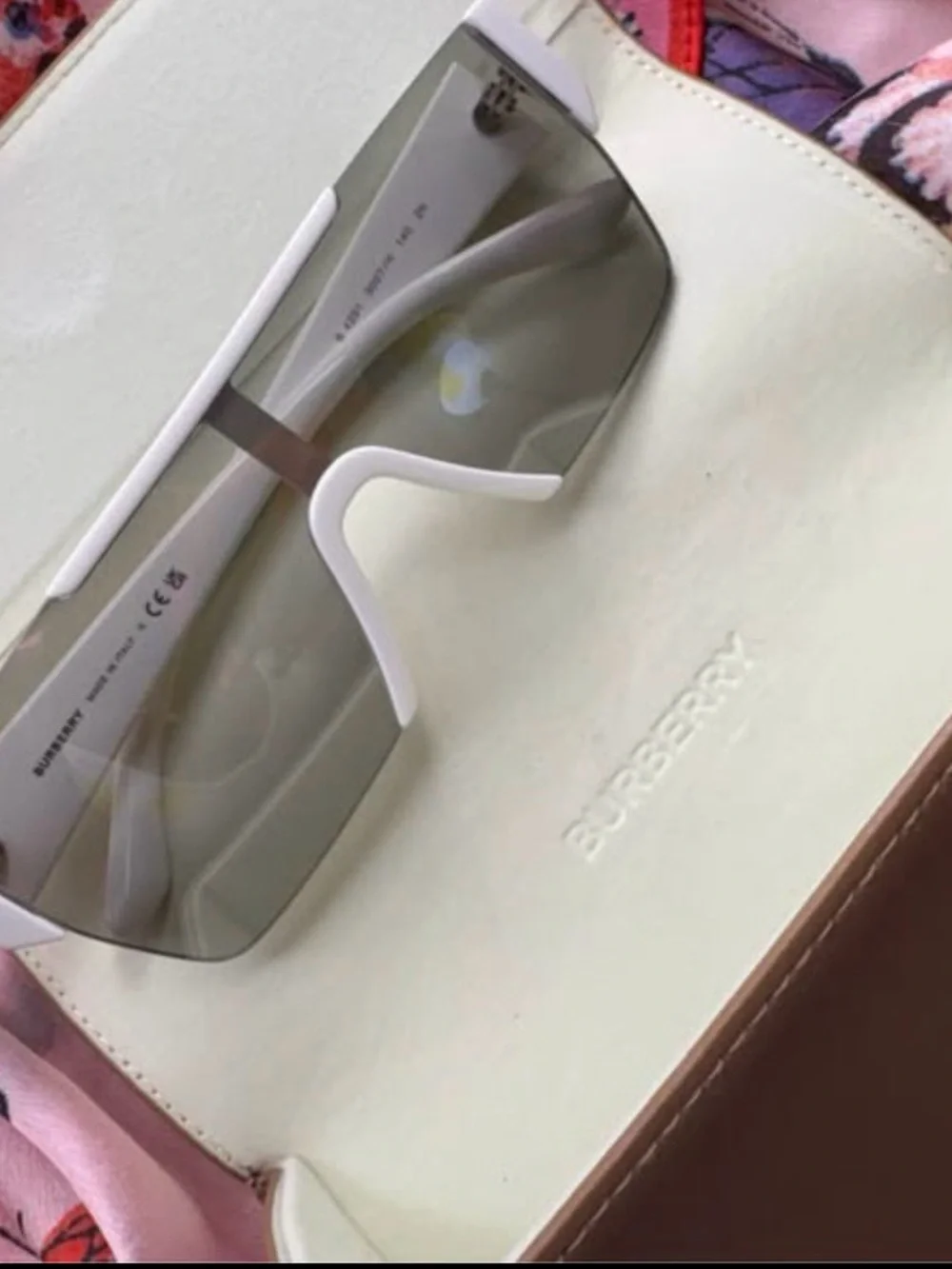 Burberry White Shield Visor Sunglasses with Mirrored Lens